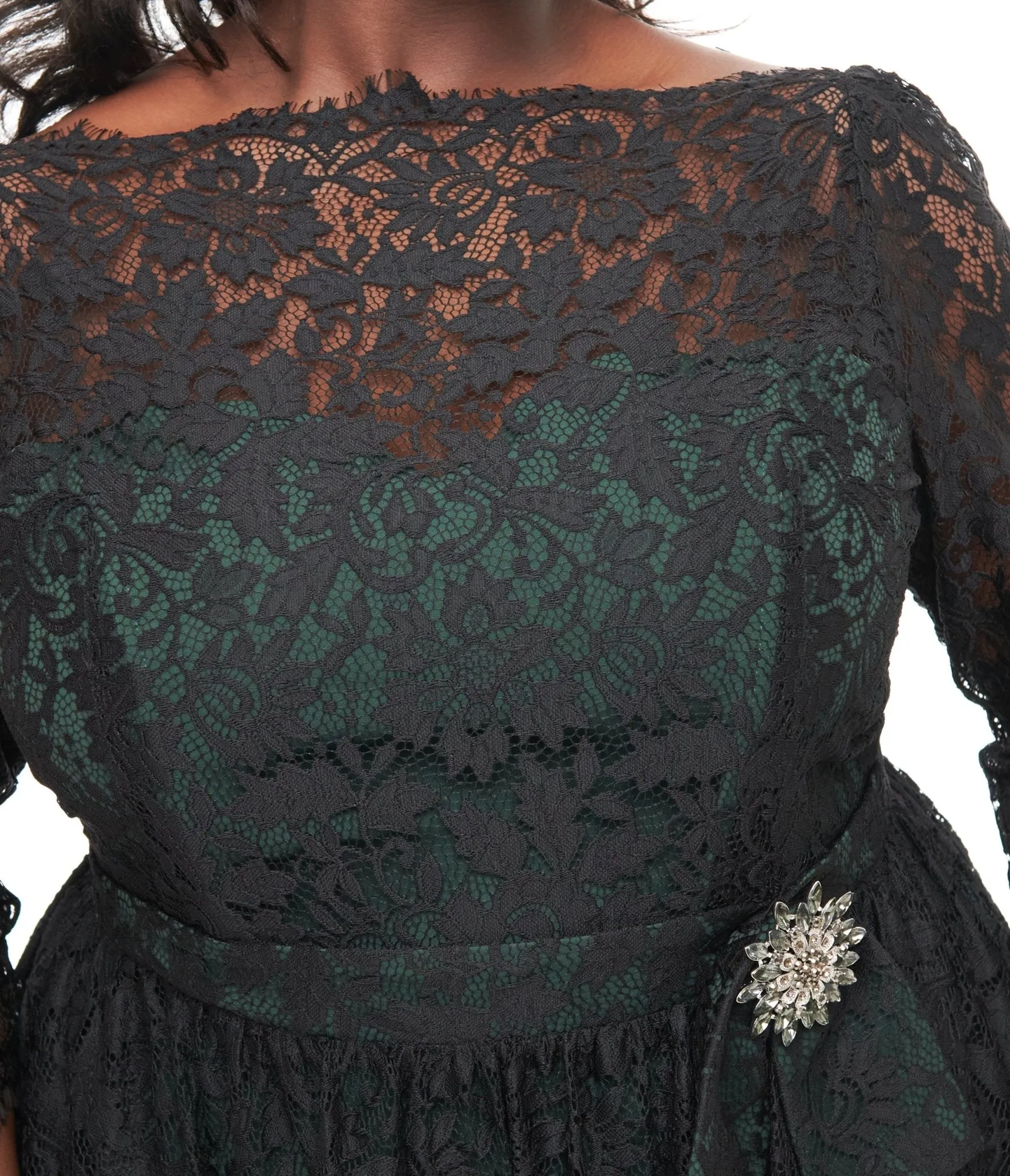 Unique Vintage Plus Size 1940s Black Lace Swing Dress