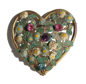 Vintage 40s Ernest Steiner Heart Brooch Rhinestone Sweetheart Pin