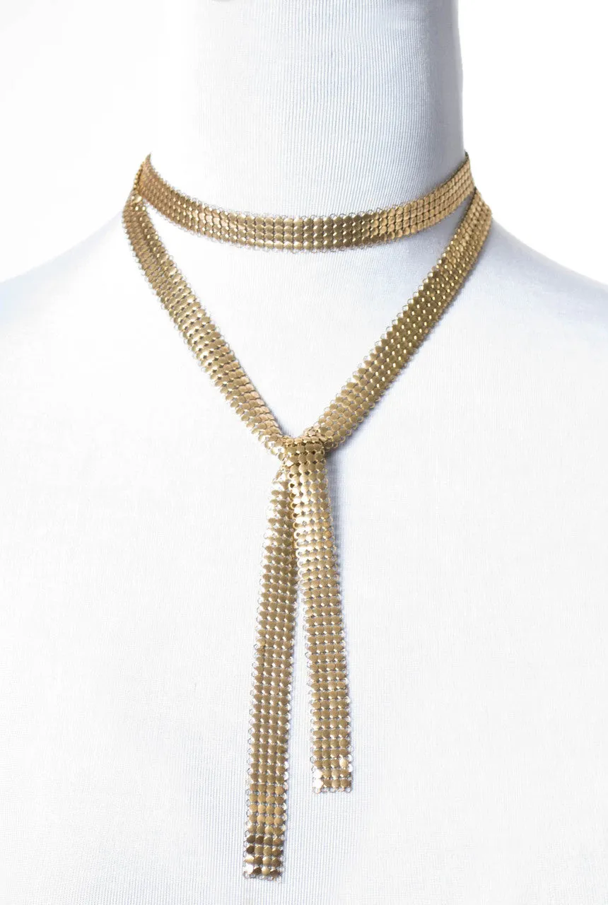 Vintage Gold Mesh Scarf Tie Style Long Necklace