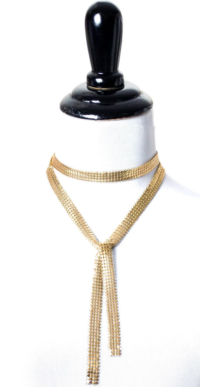 Vintage Gold Mesh Scarf Tie Style Long Necklace