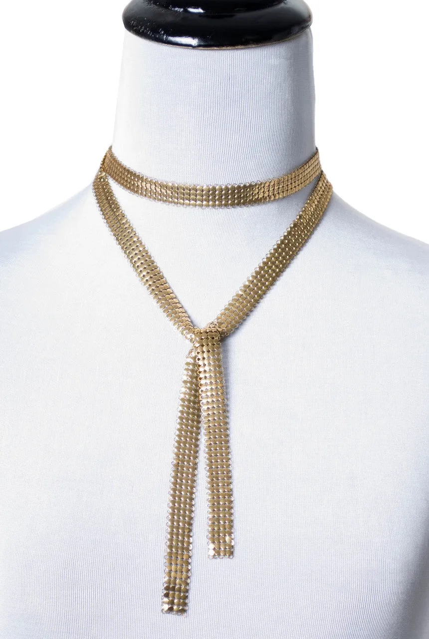 Vintage Gold Mesh Scarf Tie Style Long Necklace