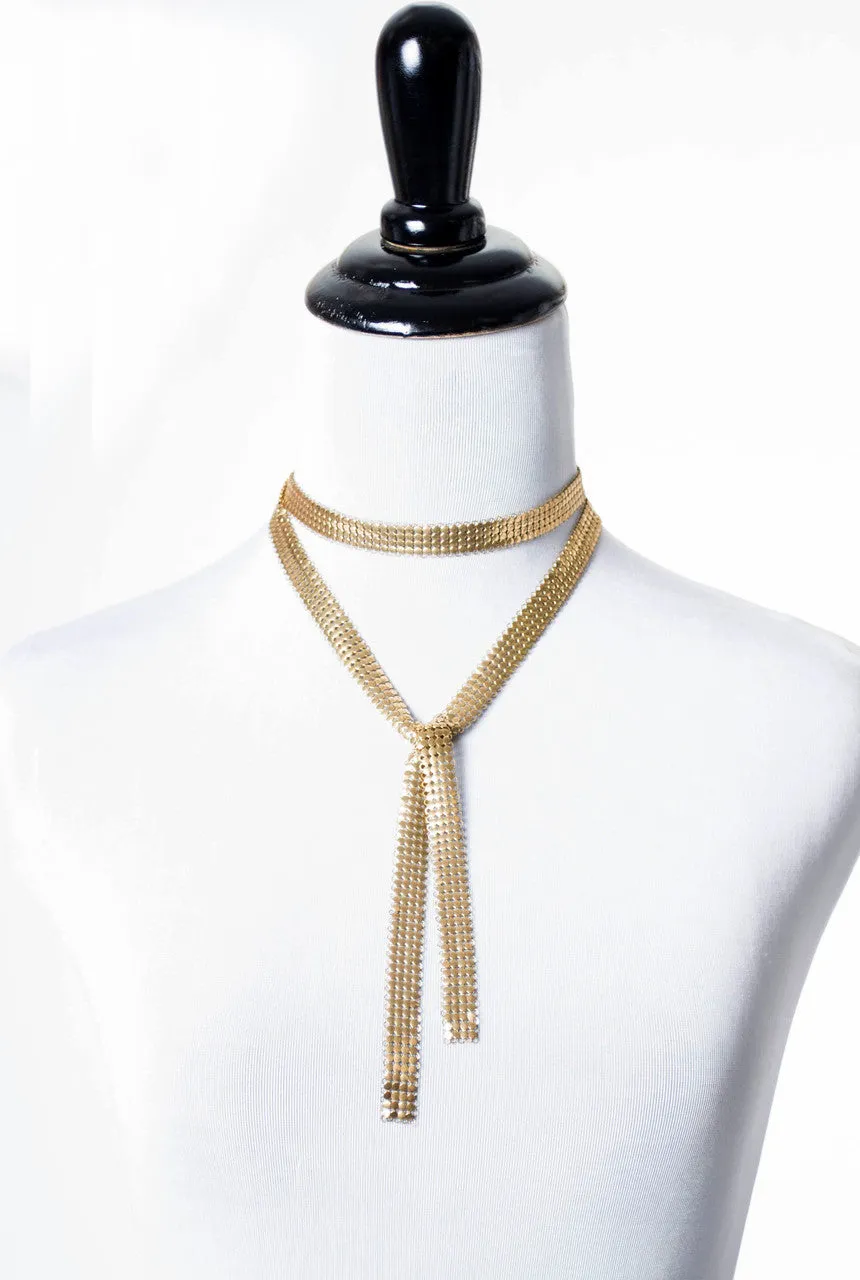 Vintage Gold Mesh Scarf Tie Style Long Necklace
