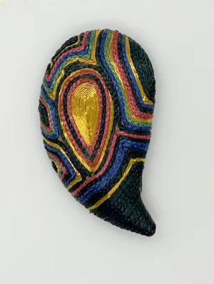 Vintage Handmade Huge Embroidered Colorful Paisley Brooch