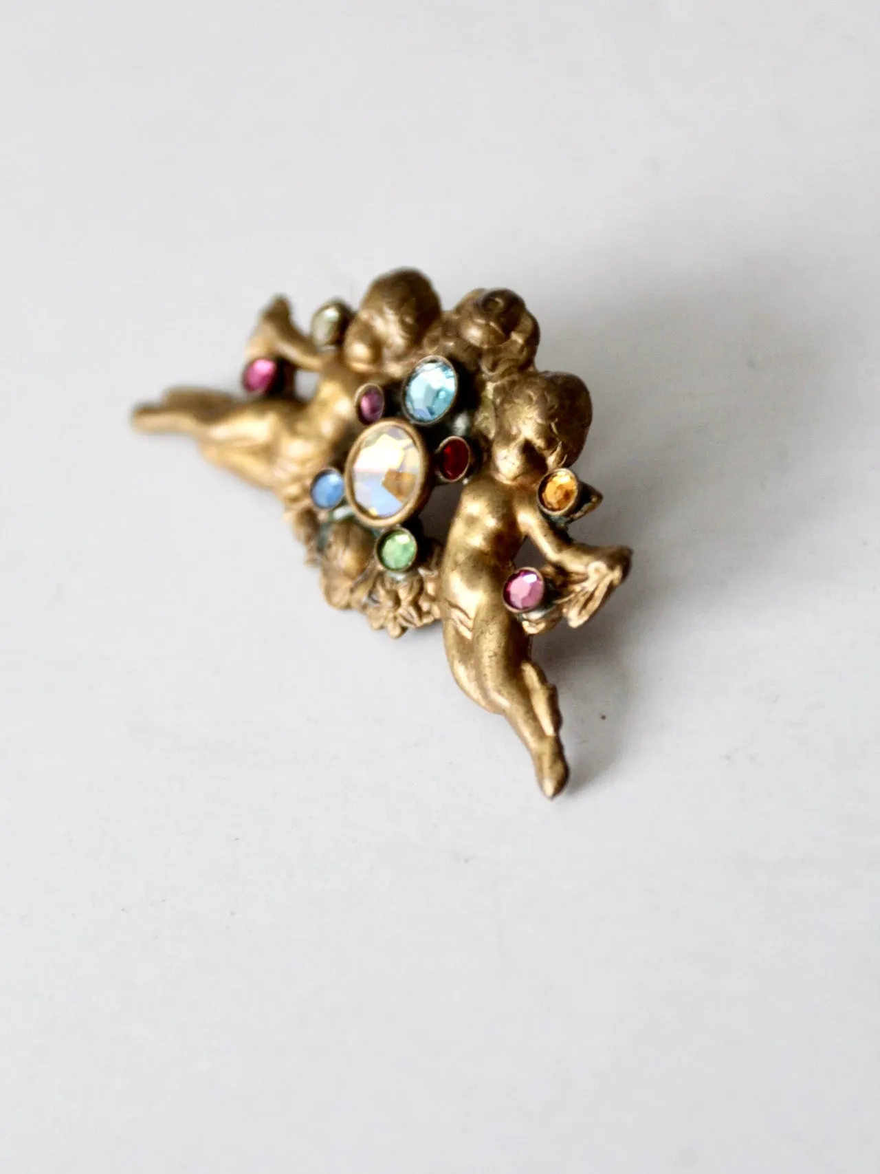 vintage rhinestone cherubs pin