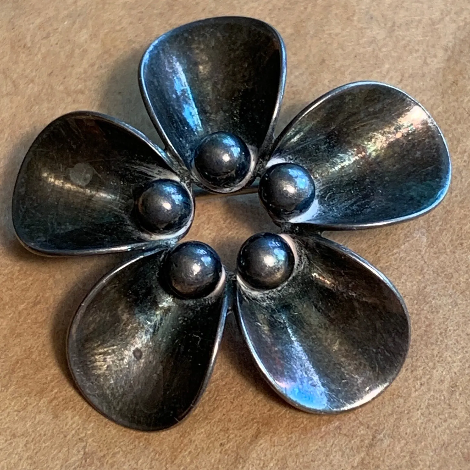 Vintage Sterling Flower Brooch, Denmark