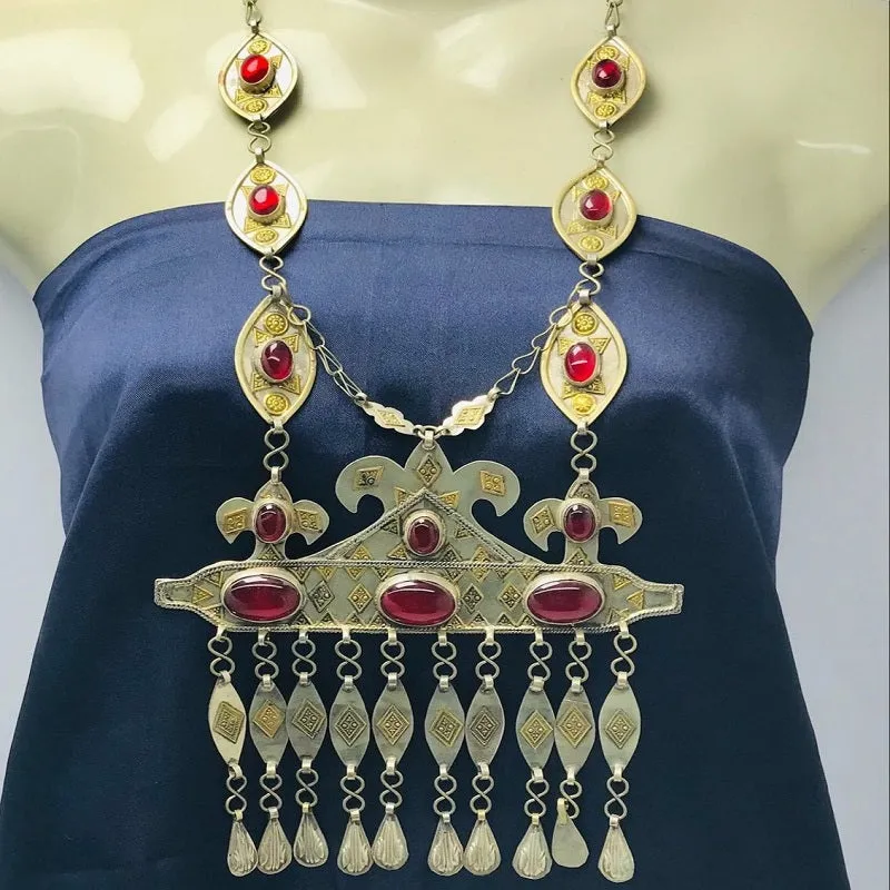 Vintage Turkmen Long Chain Massive Pendant Necklace
