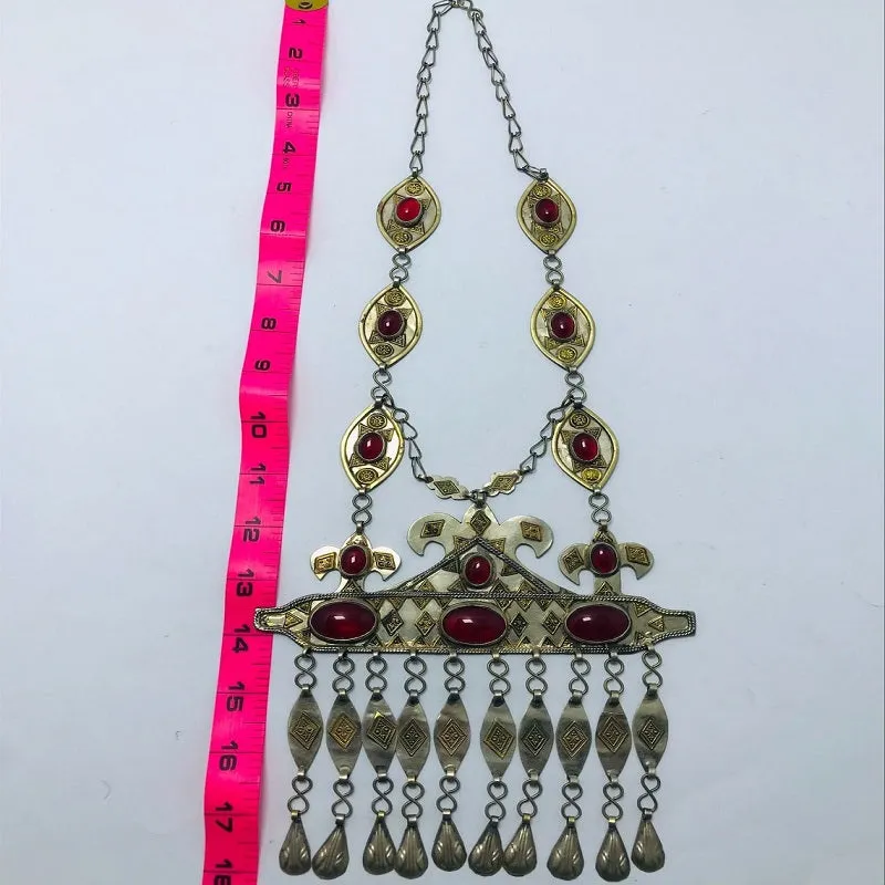 Vintage Turkmen Long Chain Massive Pendant Necklace