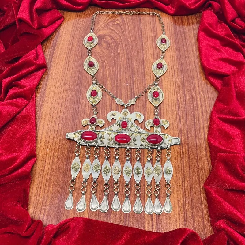 Vintage Turkmen Long Chain Massive Pendant Necklace