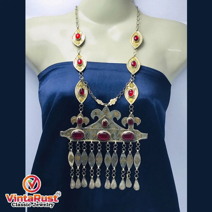 Vintage Turkmen Long Chain Massive Pendant Necklace
