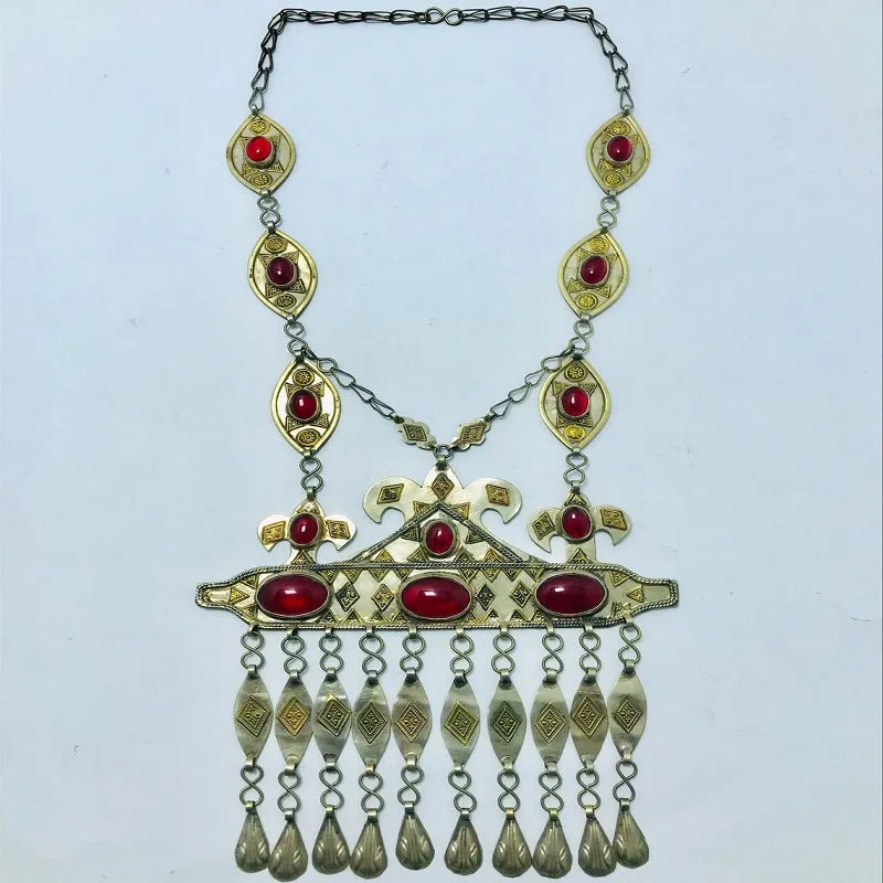 Vintage Turkmen Long Chain Massive Pendant Necklace