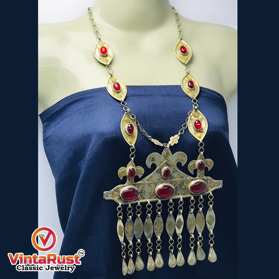 Vintage Turkmen Long Chain Massive Pendant Necklace