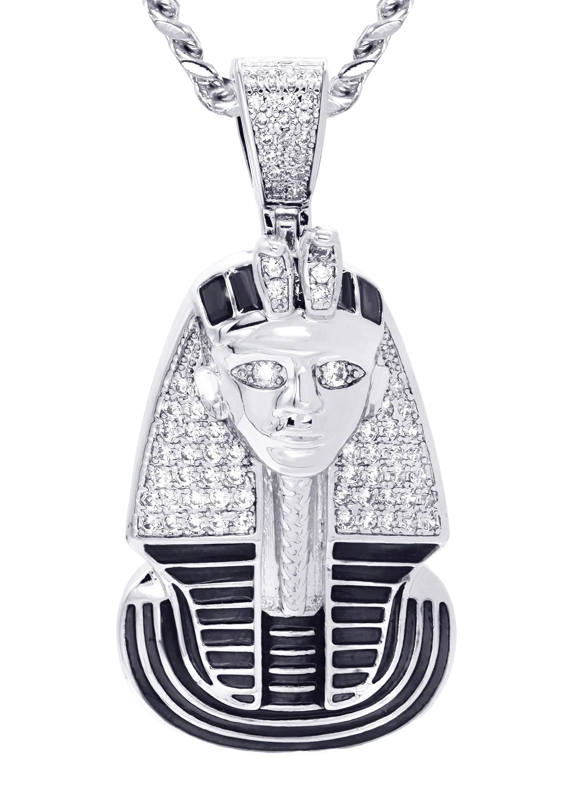 White Gold Plated Cuban Link Chain & Pharaoh Pendant | Appx. 16 Grams