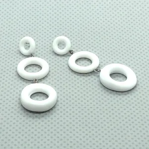 White Tri-Ring Statement Earrings