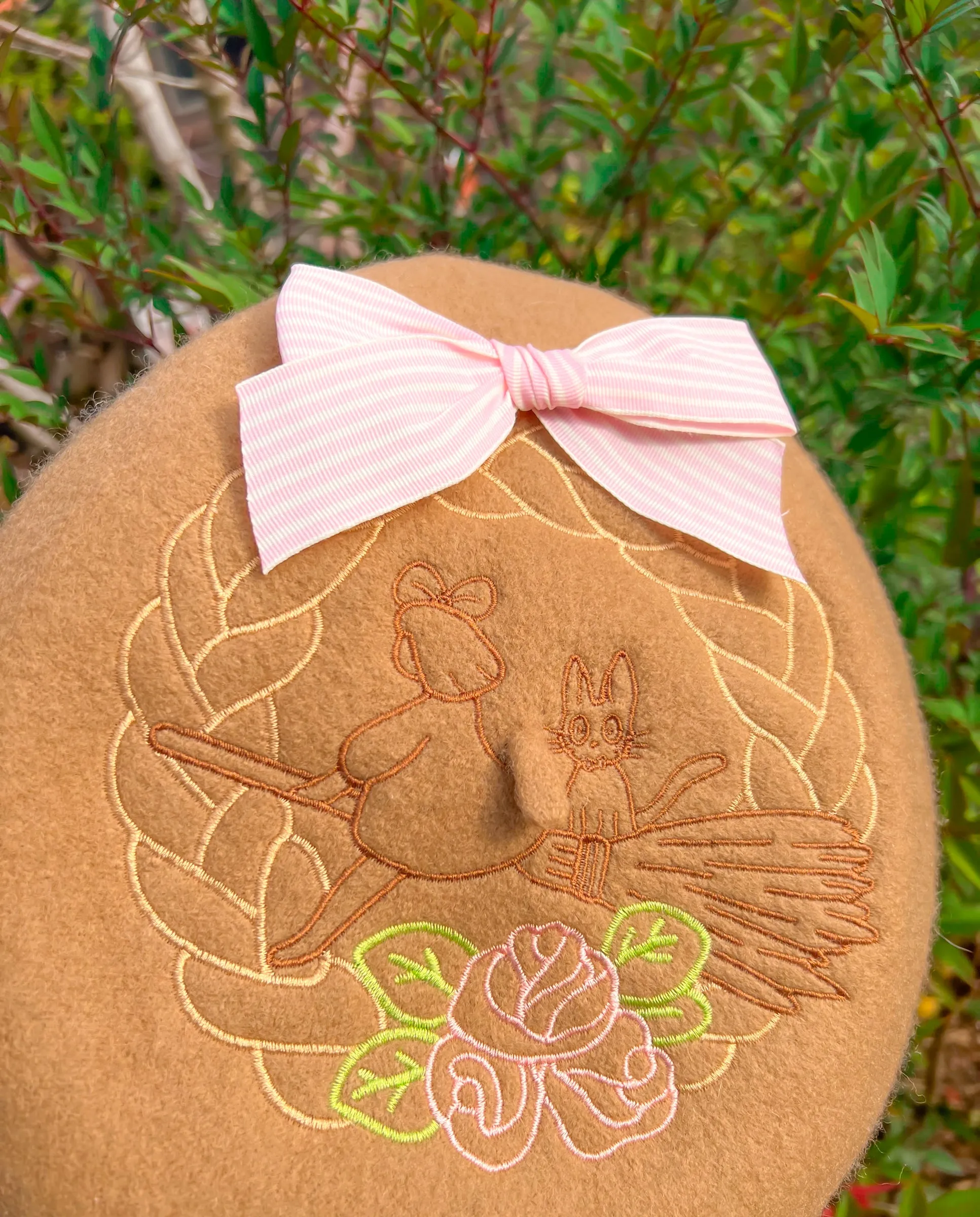 Witch & Kitten Embroidered Beret!
