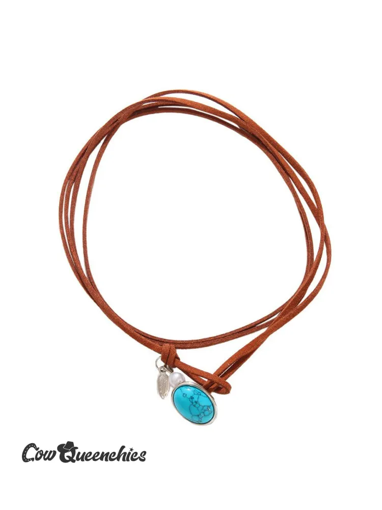 Women's Ethnic Style Turquoise Velvet Choker Necklace