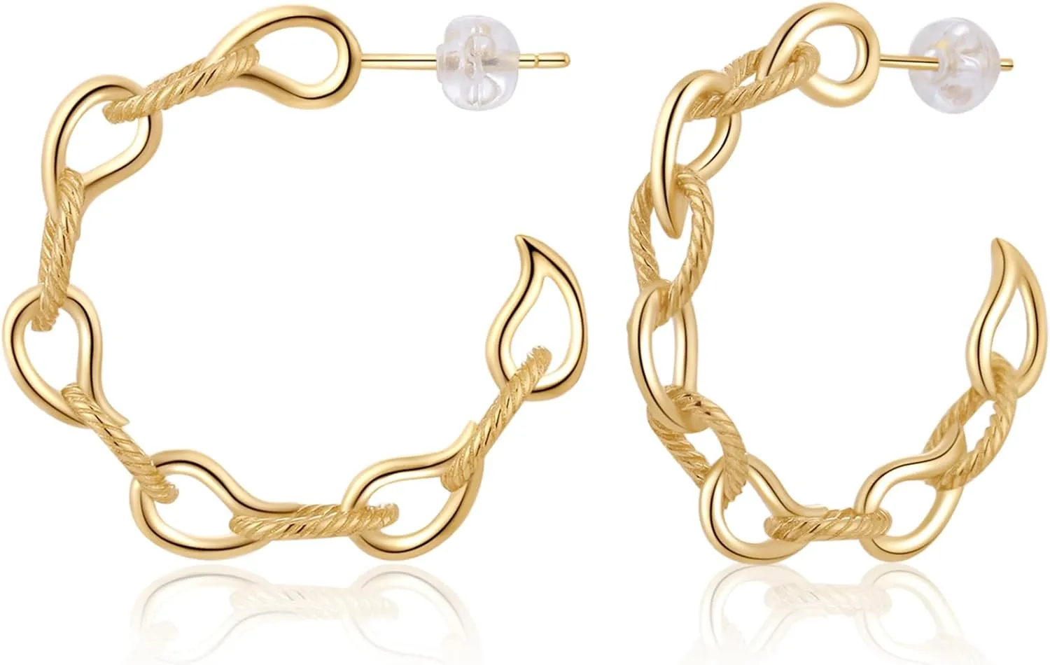 Zaano 14K Gold Plated Hoop Earrings for Women Girls 925 Sterling Silver Post  Large Small Twisted Chunky Thick CZ Hoop Square 