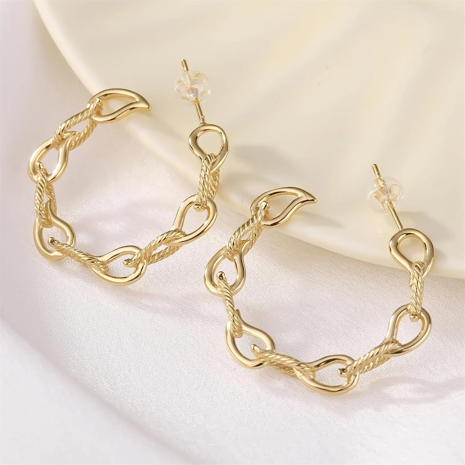 Zaano 14K Gold Plated Hoop Earrings for Women Girls 925 Sterling Silver Post  Large Small Twisted Chunky Thick CZ Hoop Square 