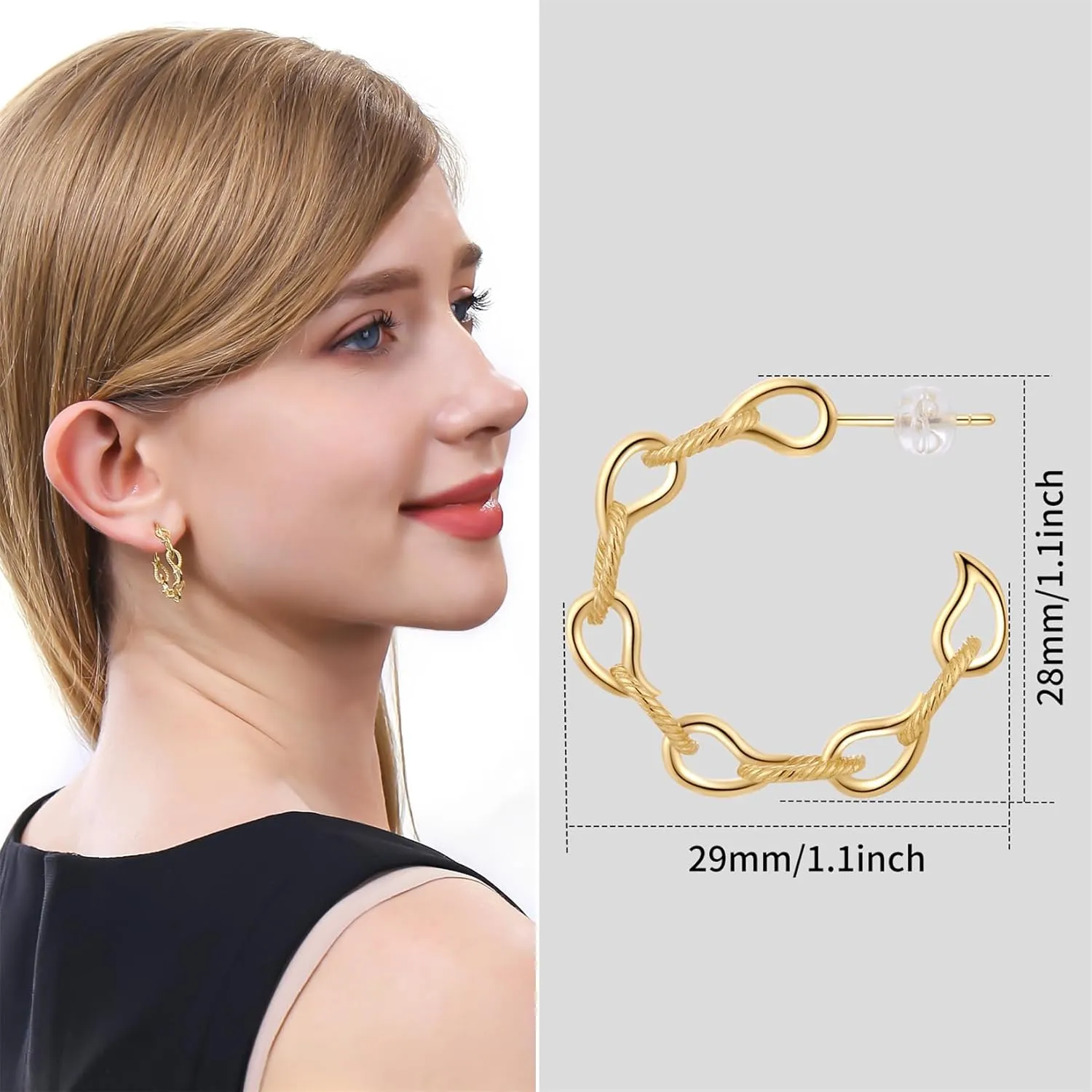 Zaano 14K Gold Plated Hoop Earrings for Women Girls 925 Sterling Silver Post  Large Small Twisted Chunky Thick CZ Hoop Square 